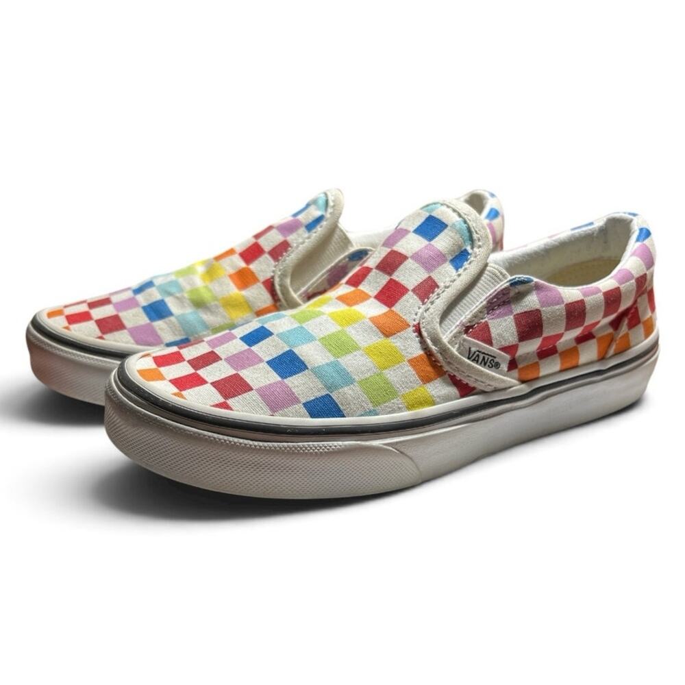Vans Classic Slip-on Rainbow Checkerboard Kids Shoes Size 3